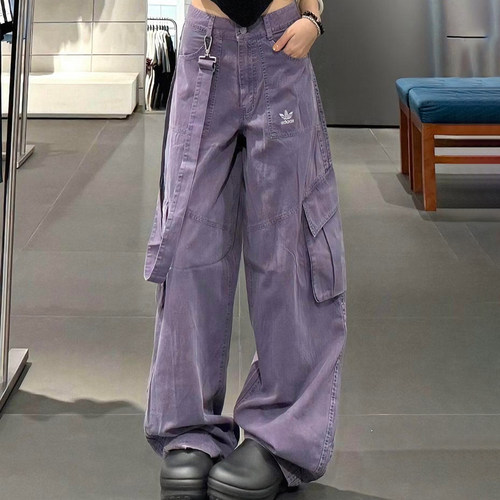 阿迪达斯三叶草女子复古多口袋做旧款背带休闲运动工装长裤KH1179