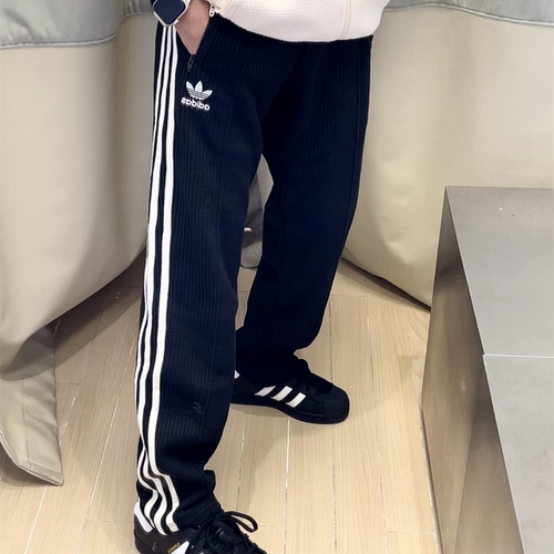 阿迪达斯三叶草男女同款跑步运动训练三条纹华夫格直筒长裤JX2816