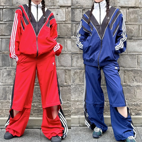 阿迪达斯三叶草女士宽松条纹可拆卸休闲裤直筒长裤 JW9743 JY4616