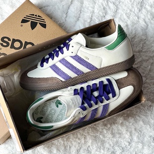 男女低帮运动休闲板鞋 Adidas阿迪达斯 白紫德训鞋 ID8349 Samba