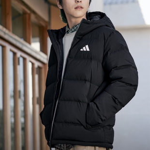 阿迪达斯保暖羽绒服连帽男女同款冬季经典黑色外套 KF4400 4398