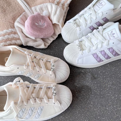 阿迪达斯三叶草SUPERSTAR II女子菱格贝壳头运动板鞋 KJ7300 7301