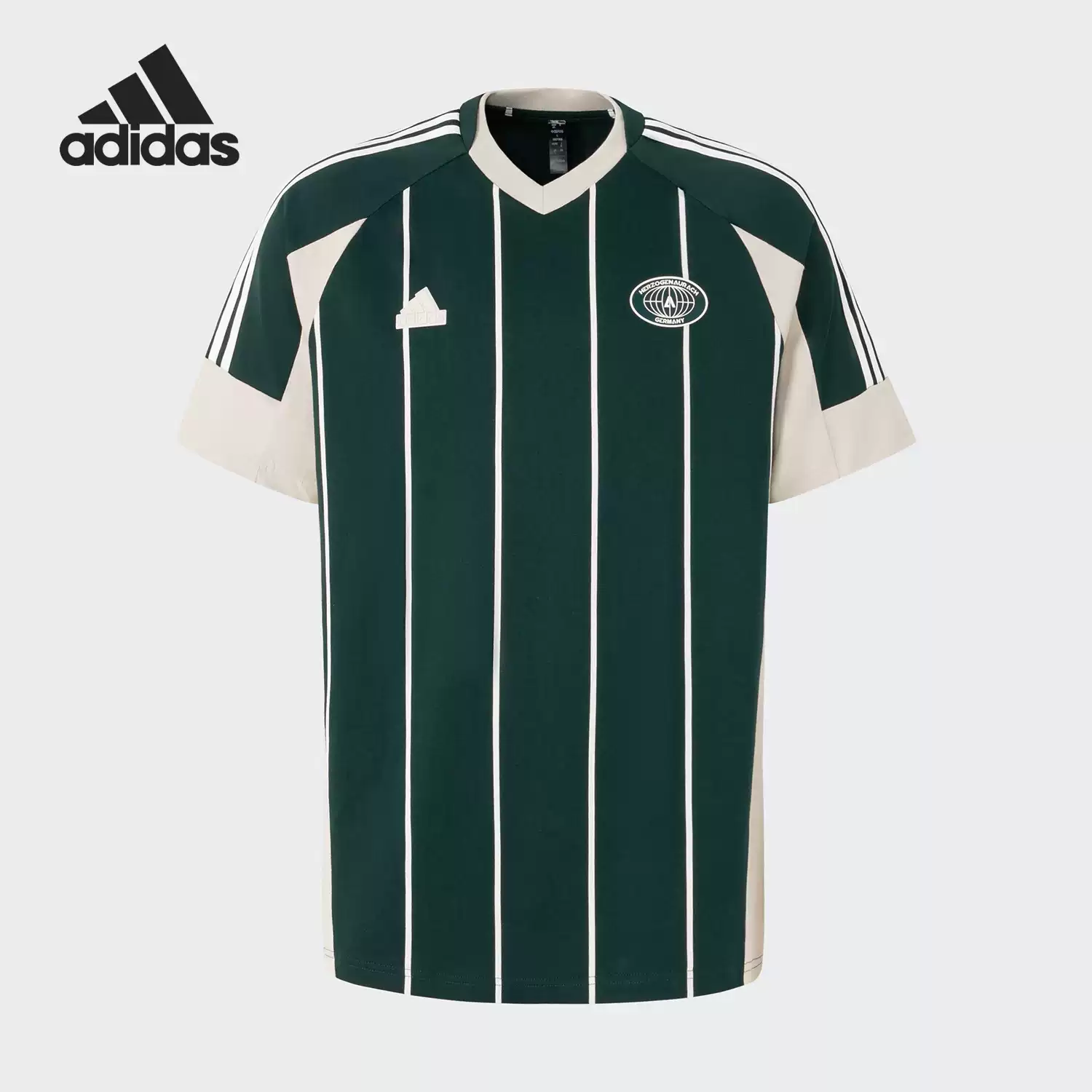 ADIDAS阿迪达斯男装拼色条纹足球风宽松休闲纯棉短袖T恤 JC5679