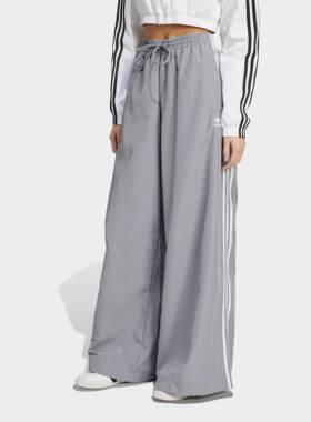 阿迪达斯三叶草新款女子运动裤三条杠直筒梭织宽松阔腿长裤JD3389