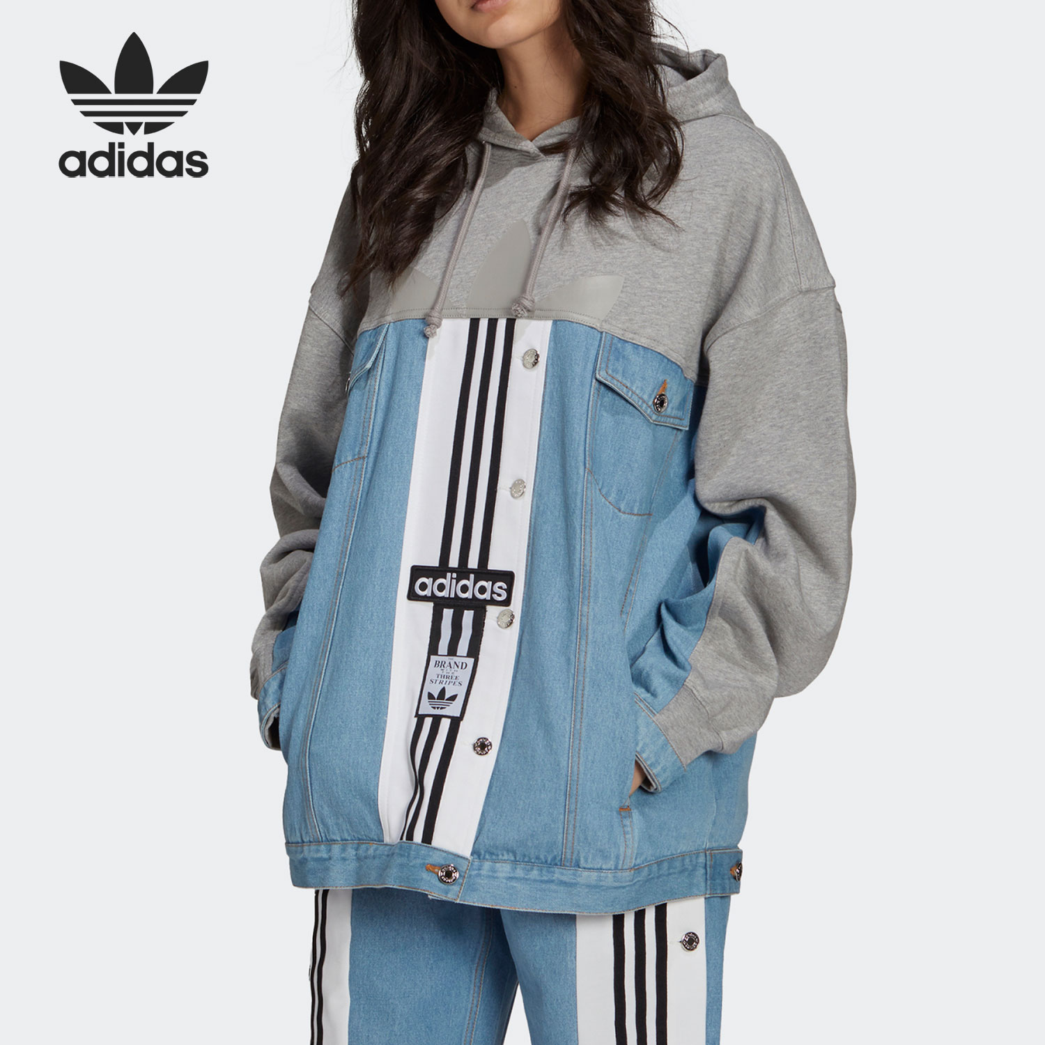 阿迪达斯三叶草 x DRY CLEAN ONLY 2021SS联名牛仔拼接卫衣H59027