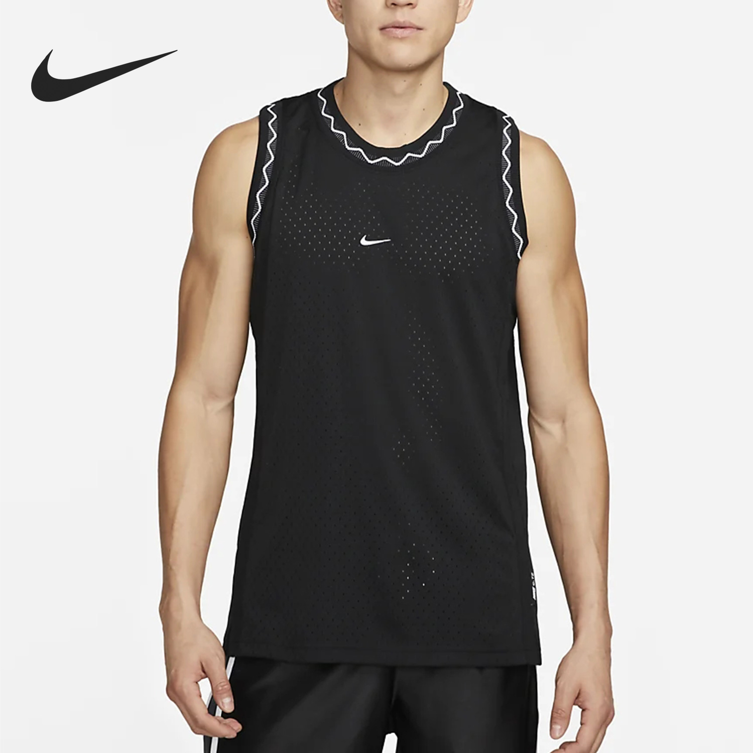 Nike男子撞色休闲运动透气速干圆领篮球无袖背心T恤 DV9544-010