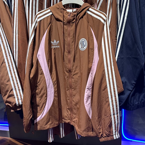 阿迪达斯三叶草男女条纹复古撞色宽松运动休闲连帽外套夹克JL8359