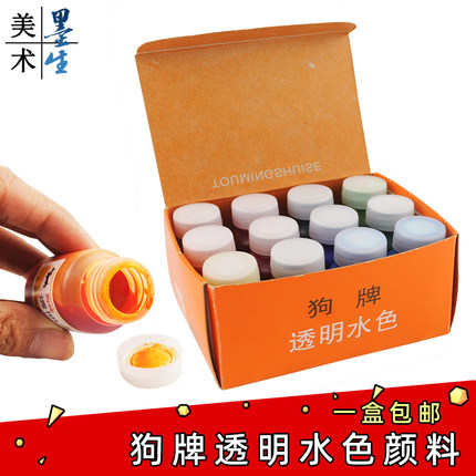 狗牌水彩墨水颜料12色手绘相片设计透明水色美术娃娃葫芦补色涂色