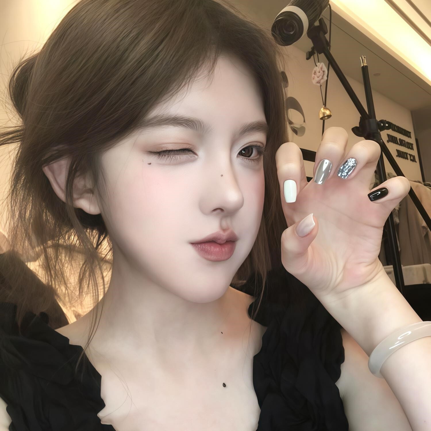 穿戴甲高级感魔镜粉短款美甲欧美镜面银色金色魔镜粉手工穿戴甲片