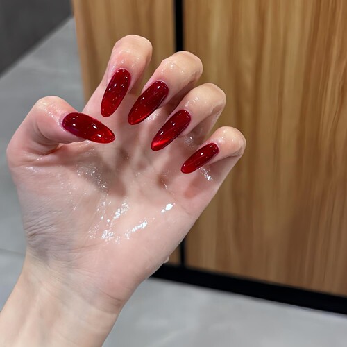 流色红色玻璃珠猫眼穿戴甲纯手工