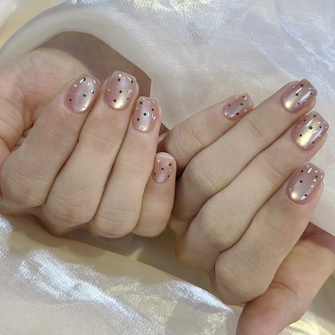 夏日彩色波点猫眼纯手工穿戴甲简约少女风成品美甲贴片持久可拆卸