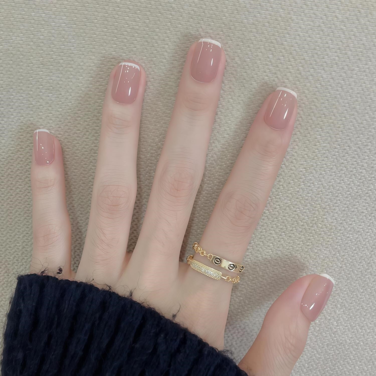 【裸色窄边法式】手工穿戴美甲