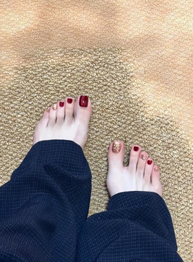 穿戴甲脚趾甲显白高级感2026年新款纯手工红色猫眼脚指甲美甲贴片