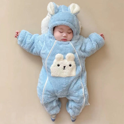 婴儿连体衣冬季加厚保暖外套可爱超萌新生儿宝宝夹棉哈衣外出棉衣