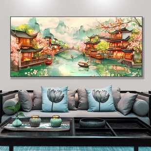古韵梦里江南十字绣2025新款线绣客厅大气风景山水画满绣手工刺绣