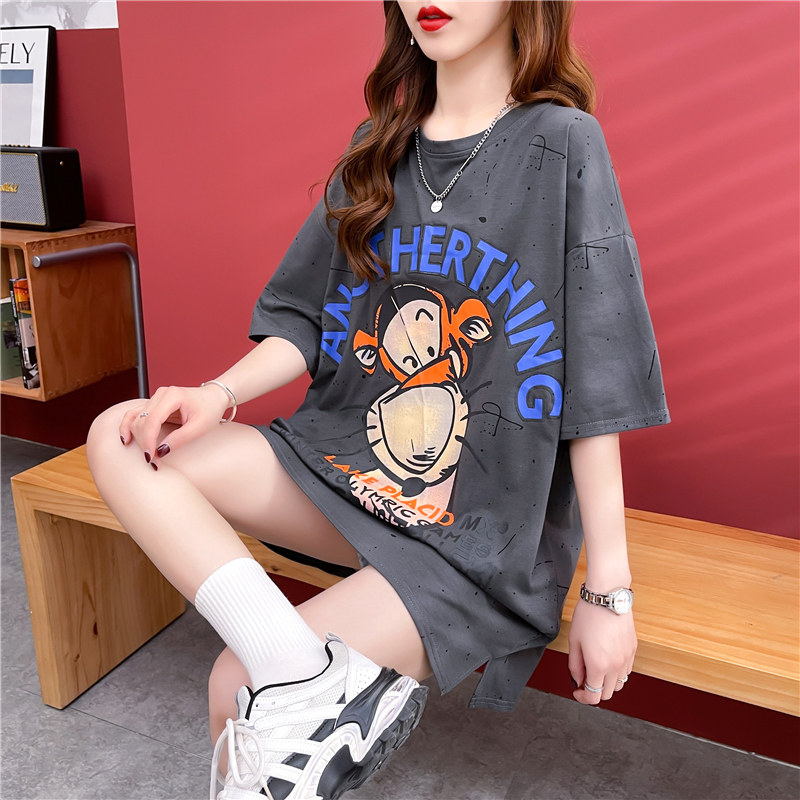 Korean Edition By age printing Short sleeved T-shirt Mid length version 2022 summer new pattern leisure time Easy Show thin Large jacketin the Women's clothing/Boutique , Large size women  category - from Buy2taobao.com to provide professional Taobao agent buy service
