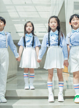 六一儿童合唱演出服幼儿园背带裤朗诵服学生男女童口才表演服套装