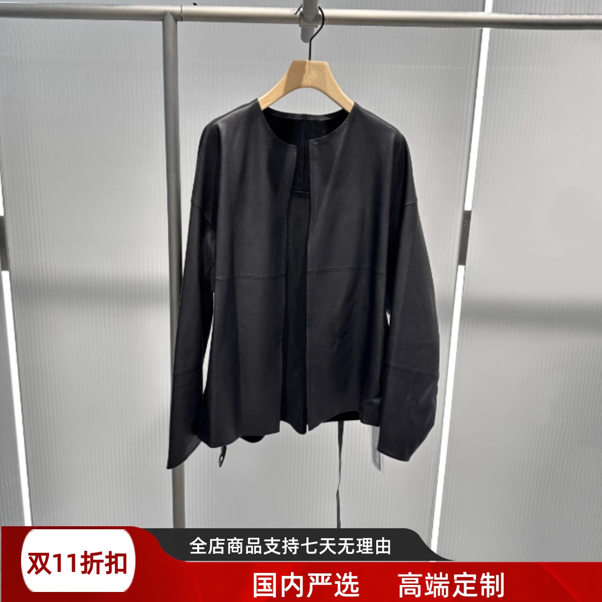 现货艾诺丝2025秋季新款女装休闲百搭收腰低圆领皮衣外套AR103034