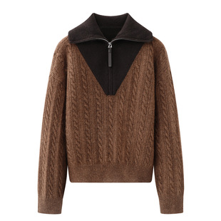 现货E家2025冬季新款宽松撞色海军领毛针织衫复古毛衣 EBE4SWT014