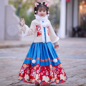 女童冬装加绒马面裙套装2023新款儿童秋冬季中国风汉服拜年服冬款
