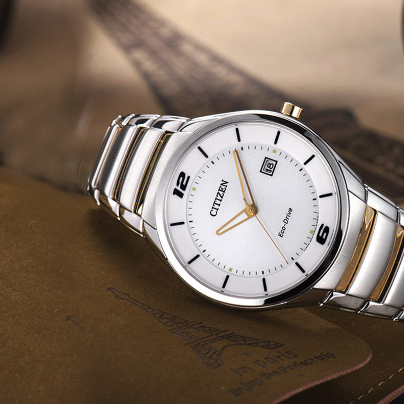 citizen西铁城手表间金蓝宝石玻璃光动能男表bm6958