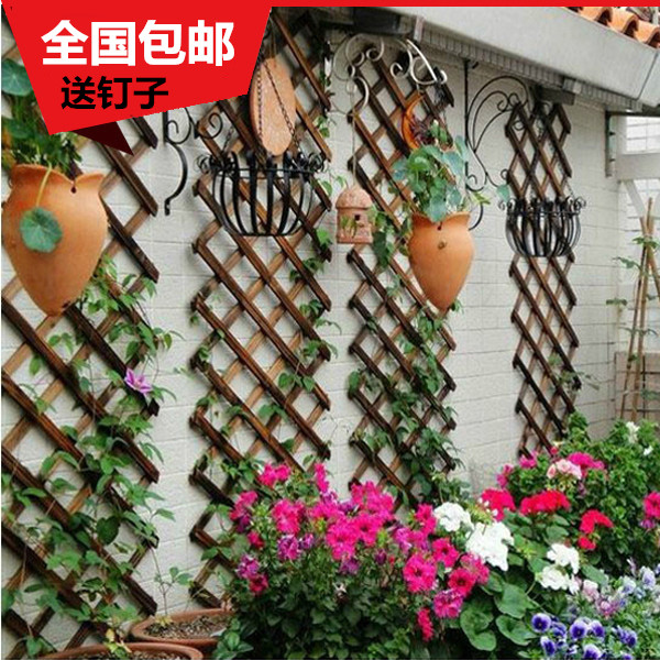 碳化防腐木栅栏围栏伸缩木拉网篱笆木格栏墙壁攀爬架网格墙上花架
