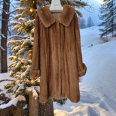 娃娃领时尚 巧新款 进口天鹅绒整貂水貂皮草外套女中长款 貂皮大衣