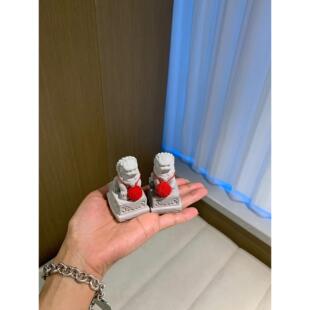 迷你看门狮迷你小狮子摆件绣球狮装饰品石雕水泥狮一对中式狮子石