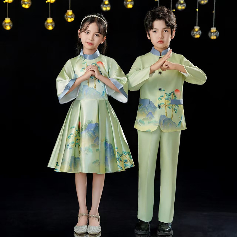 新款儿童合唱演出服中小学生主持人礼服大合唱团诗歌朗诵表演服装