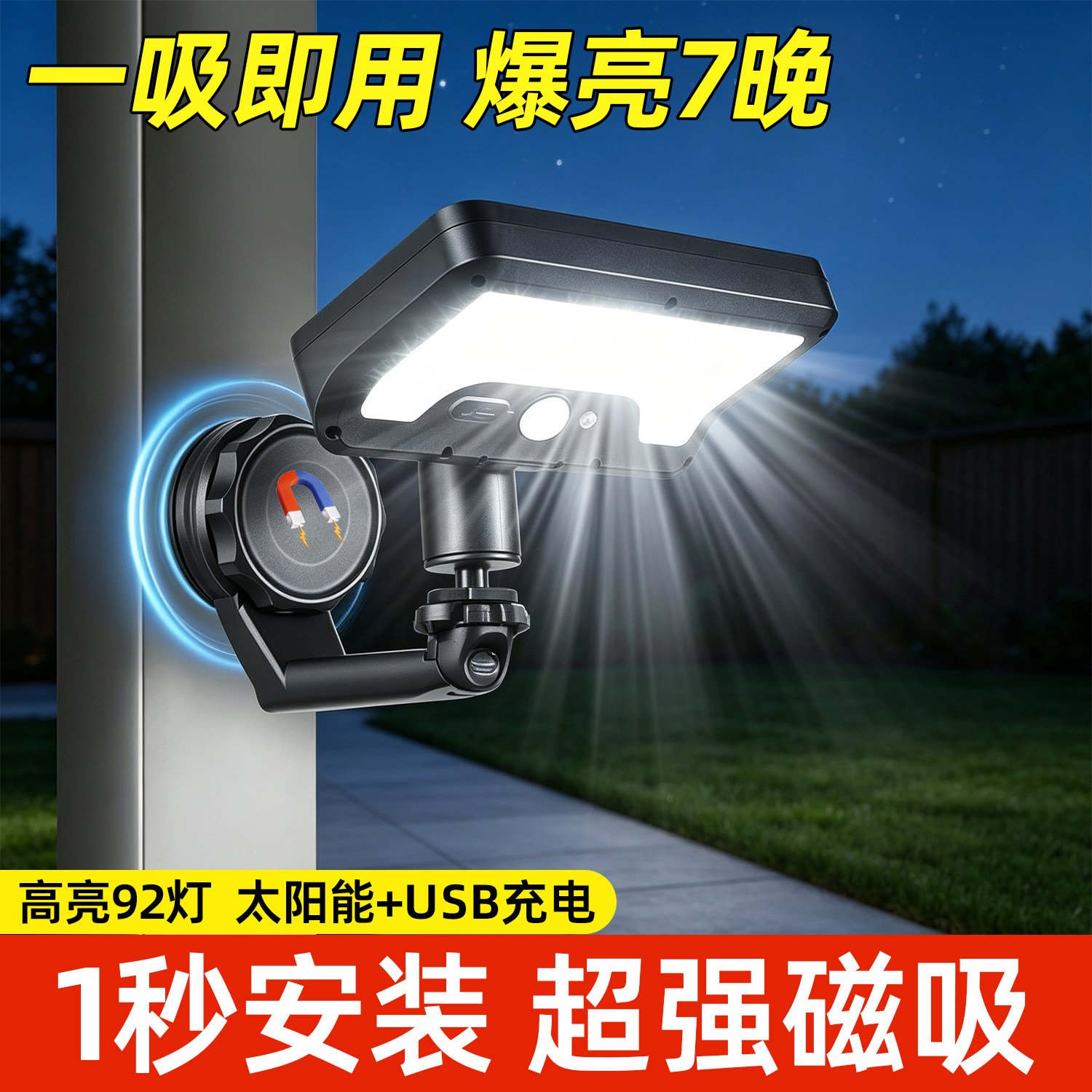 新款户外太阳能灯防水庭院装饰人体感应磁吸壁灯院子阳台照明路灯