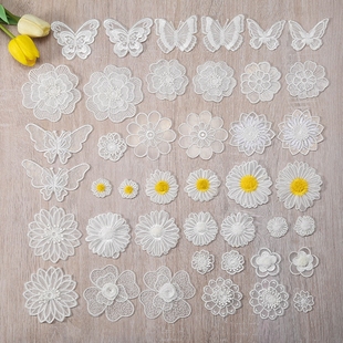 自粘白色蕾丝贴欧根纱衣服补丁贴蚊帐窗帘裙子大号修补羽绒补破洞