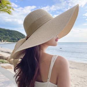 草帽女款夏季防晒超大帽檐遮阳帽沙滩海边度假太阳帽子可折叠帽子