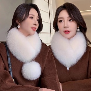 围巾女士冬季百搭简约气质双面仿皮草獭兔毛毛绒毛领毛球围脖保暖