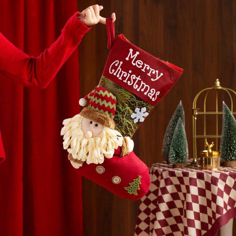 新款圣诞节装饰用品高档卡通圣诞老人袜立体袜子礼物袋装饰袜挂件