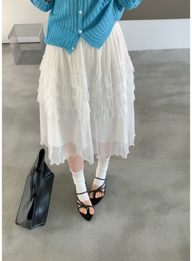 ULOUR/U粒-早春韩系网纱蛋糕五分裙搭配小衫甜美又温柔半身裙9555