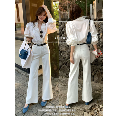 TOP 欧制-裤不贴腿筒喇牛仔裤(配腰带)(5758爆款同裤型)3101米白