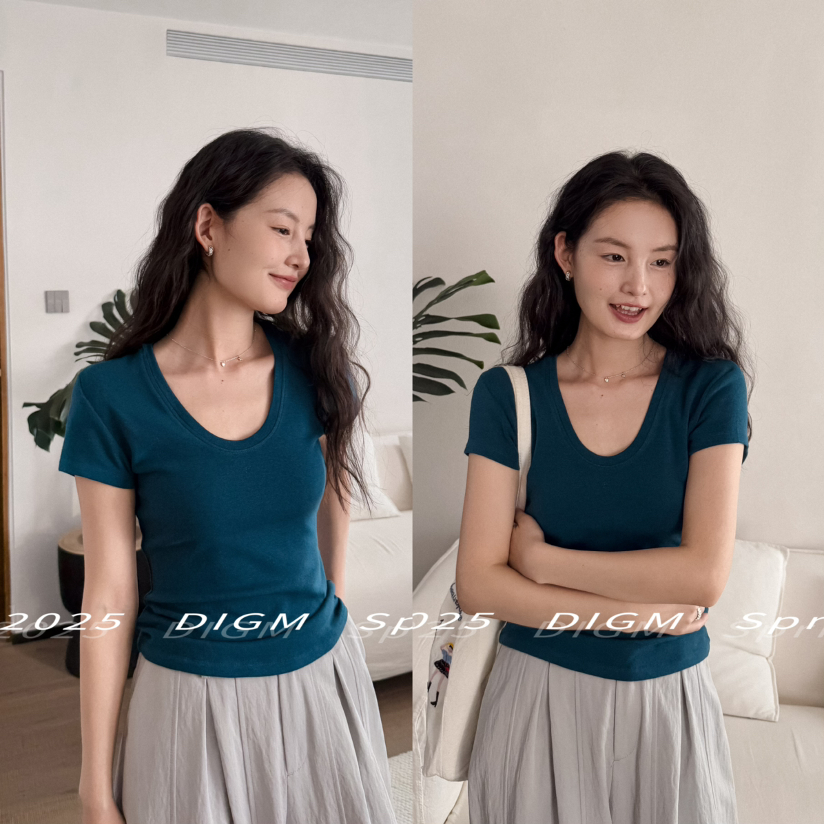 DIGM-9色全员自留韩系简约百搭舒适纯色圆领弹力显瘦短袖T恤60382