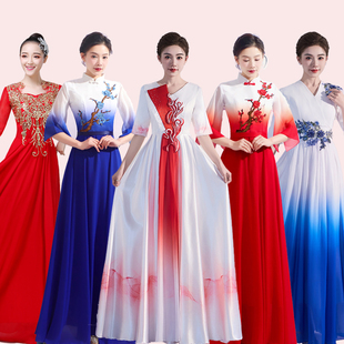 红歌合唱演出服女士新款合唱服长裙舞台唱歌比赛演出服合唱团服装
