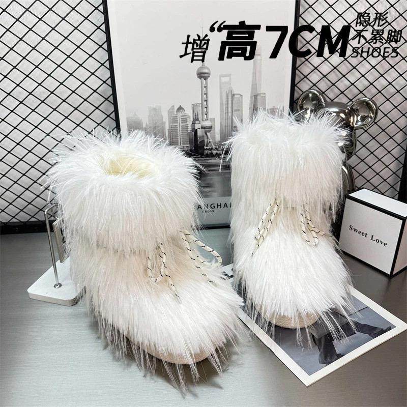 厚底内增高雪地靴女保暖月亮靴