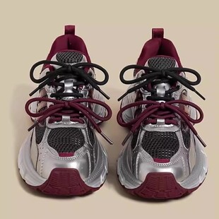 厚底老爹鞋女2025秋冬季新款加绒小个子增高拼接双鞋带休闲运动鞋