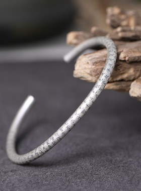 经文高品质实心开口手环足银