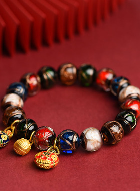 北京雍古法香灰琉璃手串五色十全十美多宝吞金兽同款本命龙年手链