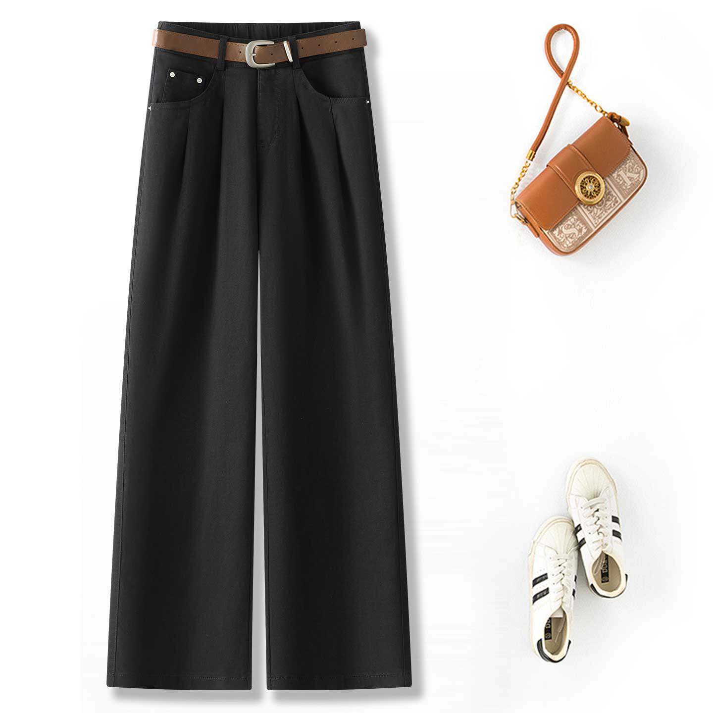 窄版高腰阔腿裤女春秋季新款宽松显瘦直筒裤垂感气质职业西装裤子