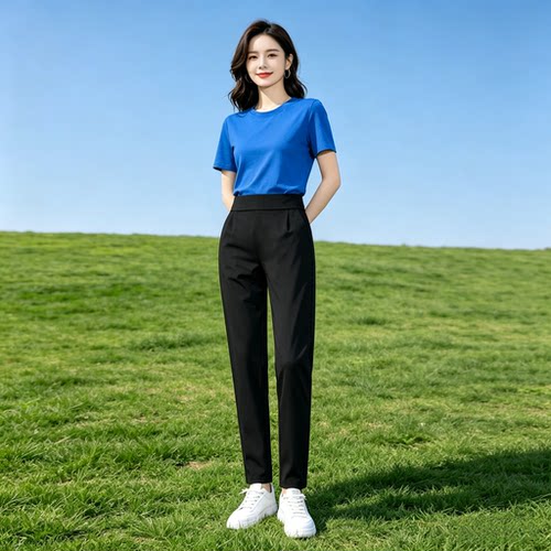 高腰显瘦直筒裤子夏季新款哈伦裤