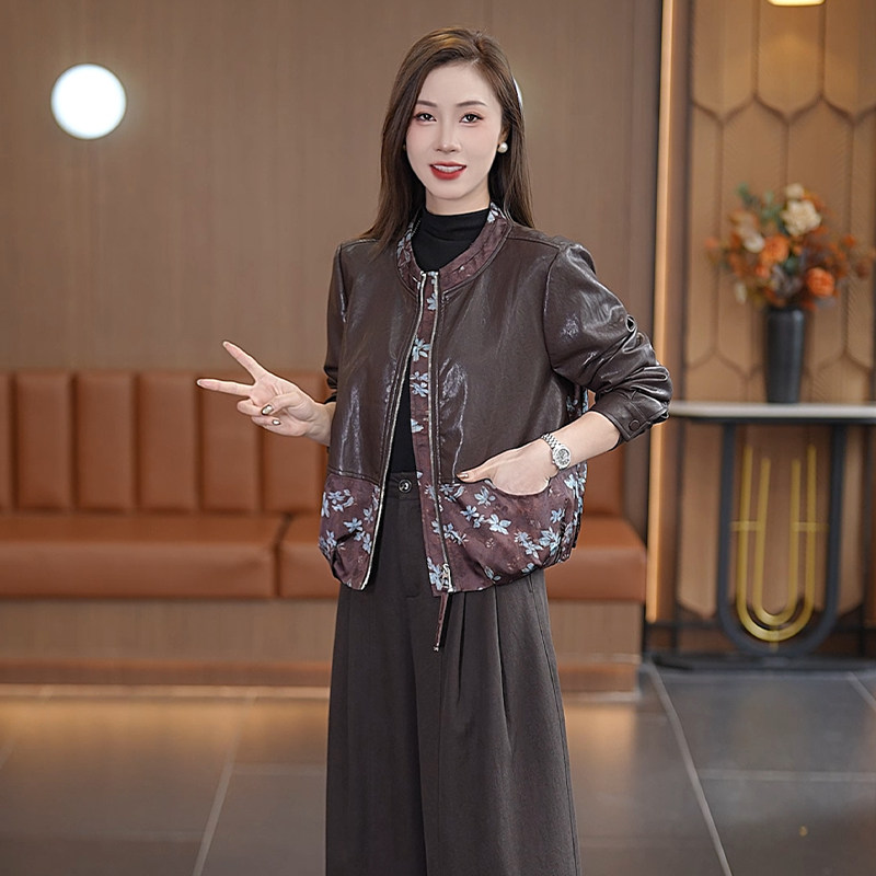 妈妈短款PU皮衣小个子春秋款