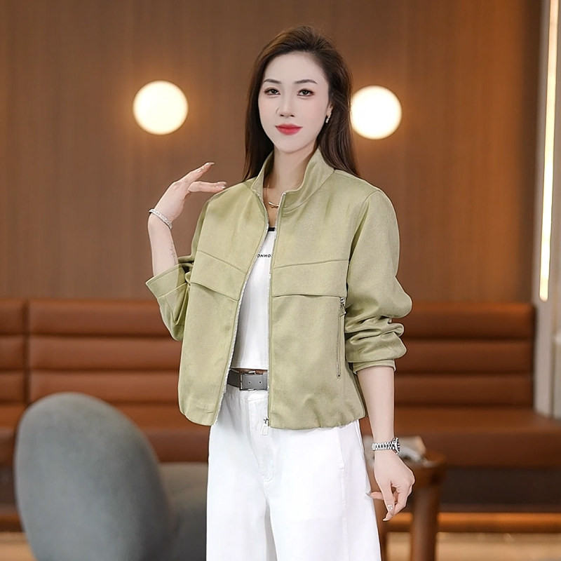 韩式立领短外套女小个子拉链夹克