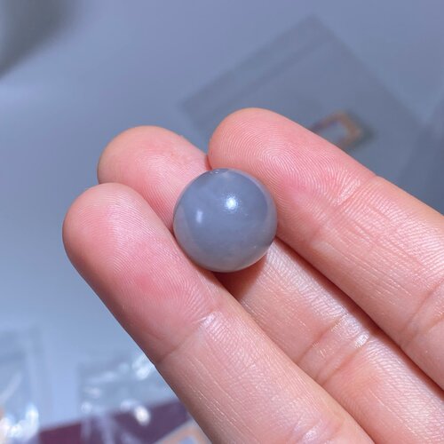 新品沐石14mm4.1克青海料和田玉烟青色圆珠单珠配饰diy