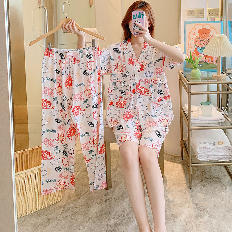三件套棉绸睡衣女款春夏季2026年新款短袖绵绸夏天可外穿家居服女