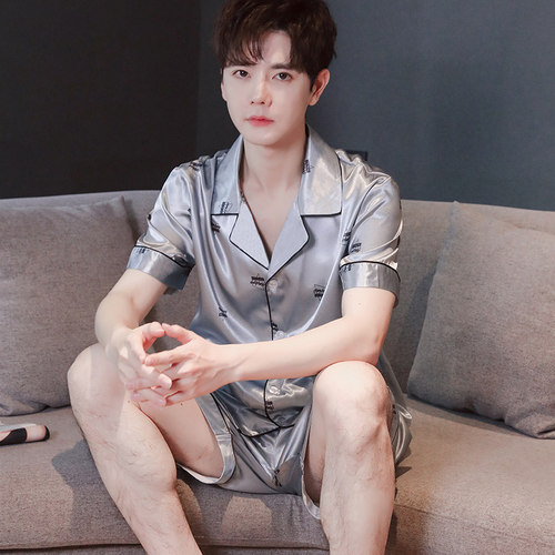 夏季薄款短袖短裤冰丝男款家居服