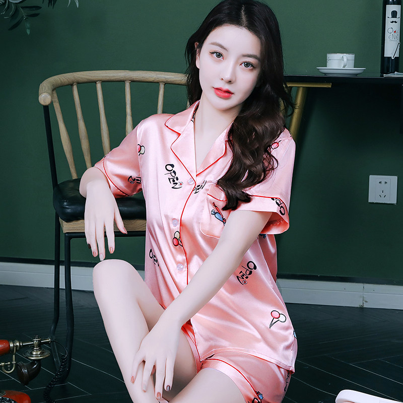睡衣女2026年新款夏款冰丝丝绸女款睡衣套装大码宽松短袖家居服女